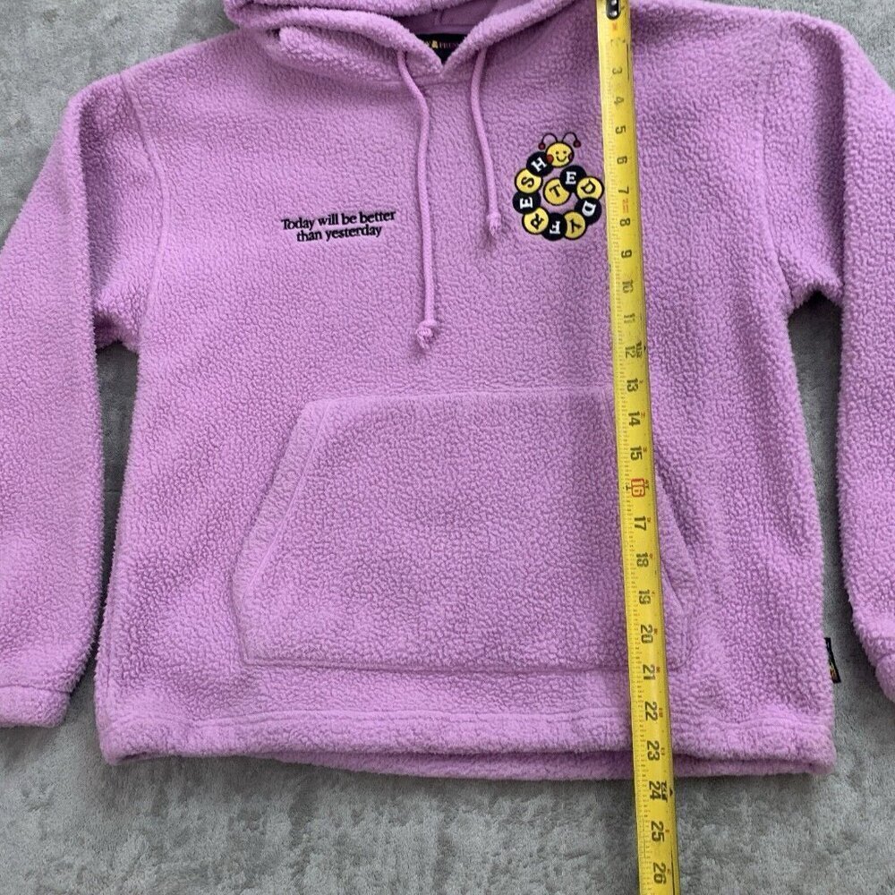 Teddy Fresh Hoodie Womens XS Pink Caterpillar Polar Fleece Pullover Sweatshirt - Picture 2 of 11